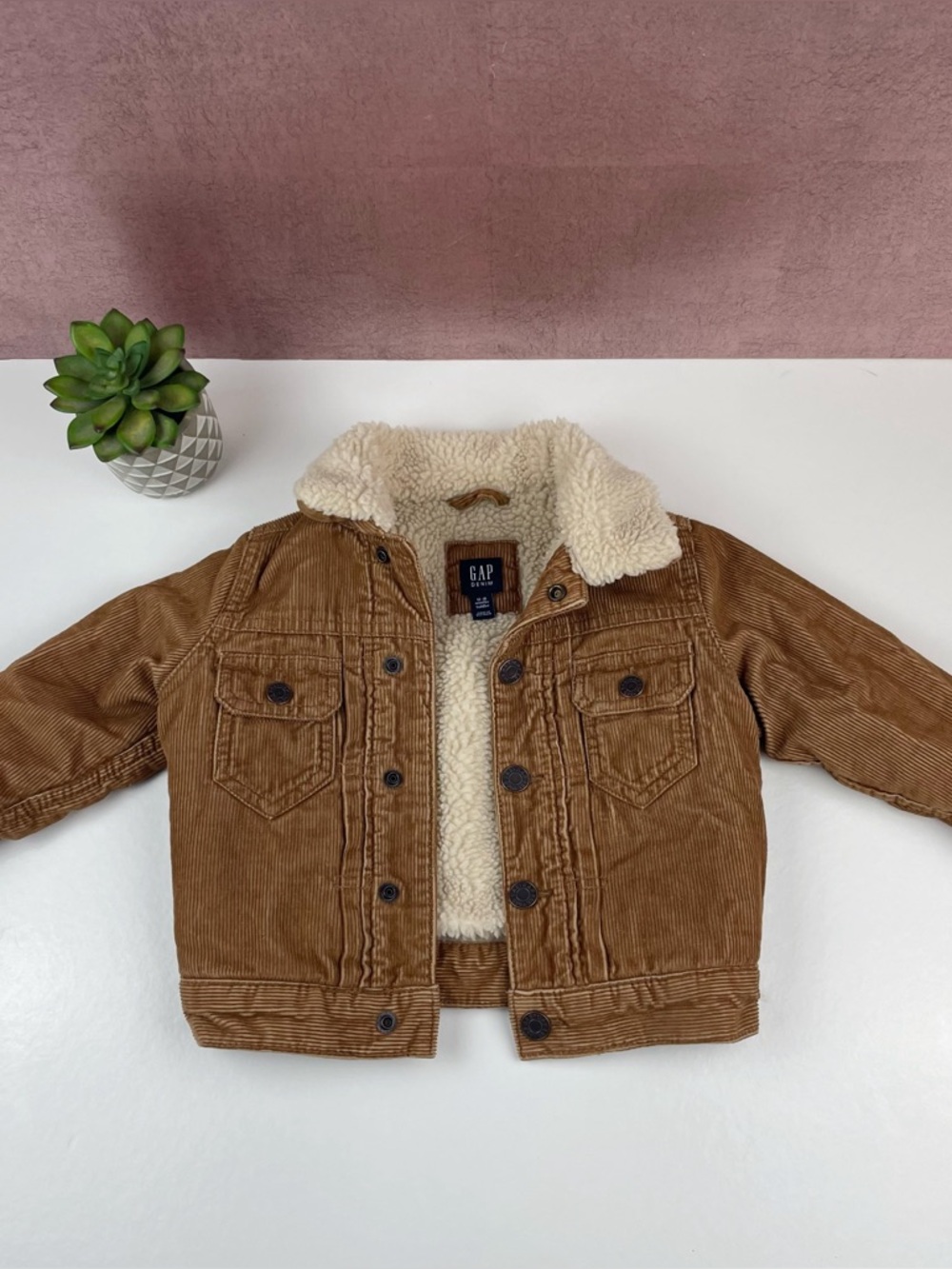 Gap Denim Brown Tan Corduroy Collared Button Front Jacket Baby 12-18 Months